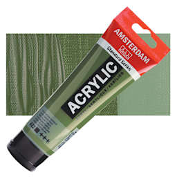Amsterdam Standard Series Acrylic Paint - Olive Green Deep, 120 ml Tube and swatch