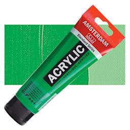 Amsterdam Standard Series Acrylic Paint - Permanent Green Light, 120 ml Tube and swatch
