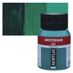 Amsterdam Standard Series Acrylic - Phthalo Green, 500 ml bottle and swatch