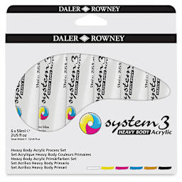 Daler-Rowney System3 Heavy Body Acrylic Paint Set - Starter Set, Assorted Colors, Set of 6, 59 ml, Tubes (Front of packaging)