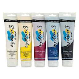 System3 Medium Body Acrylic Paint Sets - Component Tubes of Jumbo Process set of 5 shown upright
