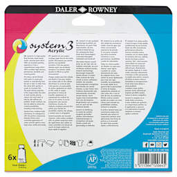 Daler-Rowney System3 Acrylics - Process Set, Set of 6, 59 ml Tubes (Back of package)