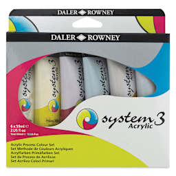 Daler-Rowney System3 Acrylics - Process Set, Set of 6, 59 ml Tubes (Front of package)