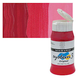 Daler-Rowney System3 Acrylic - Crimson, 500 ml bottle and swatch