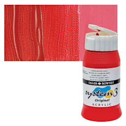 Daler-Rowney System3 Acrylic - Cadmium Red Hue, 500 ml bottle and swatch