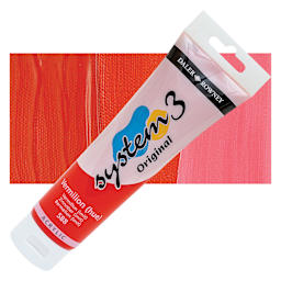 Daler-Rowney System3 Acrylic - Vermilion Hue, 150 ml tube and swatch