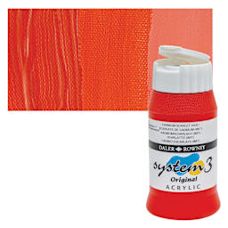 Daler-Rowney System3 Acrylic - Cadmium Scarlet Hue, 500 ml bottle and swatch
