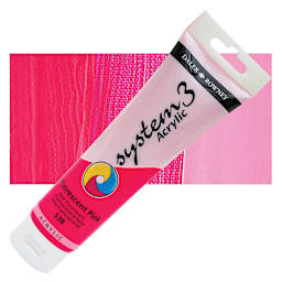Daler-Rowney System3 Acrylic - Fluorescent Pink, 150 ml tube and swatch