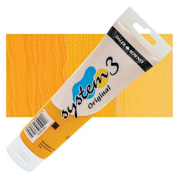 Daler-Rowney System3 Acrylic - Cadmium Yellow Deep Hue, 150 ml tube and swatch