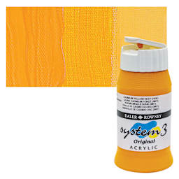 Daler-Rowney System3 Acrylic - Cadmium Yellow Deep Hue, 500 ml bottle and swatch