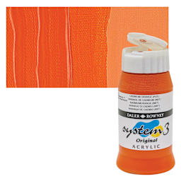 Daler-Rowney System3 Acrylic - Cadmium Orange Hue, 500 ml bottle and swatch