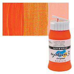 Daler-Rowney System3 Acrylic - Fluorescent Orange, 500 ml bottle and swatch