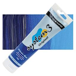 Daler-Rowney System3 Acrylic - Phthalo Blue, 150 ml tube and swatch