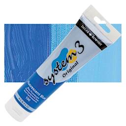 Daler-Rowney System3 Acrylic - Fluorescent Blue, 150 ml tube and swatch