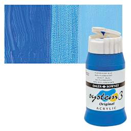 Daler-Rowney System3 Acrylic - Fluorescent Blue, 500 ml bottle and swatch