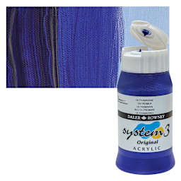 Daler-Rowney System3 Acrylic - Ultramarine, 500 ml bottle and swatch