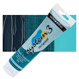 Daler-Rowney System3 Acrylic - Phthalo Turquoise, 150 ml tube and swatch