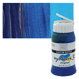 Daler-Rowney System3 Acrylic - Process Cyan, 500 ml bottle and swatch