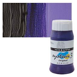 Daler-Rowney System3 Acrylic - Deep Violet, 500 ml bottle and swatch