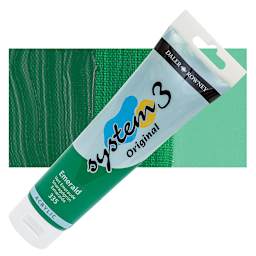 Daler-Rowney System3 Acrylic - Emerald, 150 ml tube and swatch
