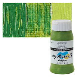 Daler-Rowney System3 Acrylic - Pale Olive Green, 500 ml bottle and swatch