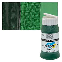 Daler-Rowney System3 Acrylic - Hooker's Green, 500 ml bottle and swatch