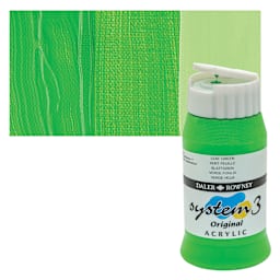 Daler-Rowney System3 Acrylic - Leaf Green, 500 ml bottle and swatch
