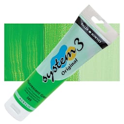 Daler-Rowney System3 Acrylic - Fluorescent Green, 150 ml tube and swatch