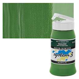 Daler-Rowney System3 Acrylic - Oxide of Chromium Green, 500 ml bottle and swatch