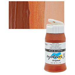 Daler-Rowney System3 Acrylic - Burnt Sienna, 500 ml bottle and swatch