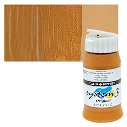 Daler-Rowney System3 Acrylic - Raw Sienna, 500 ml bottle and swatch
