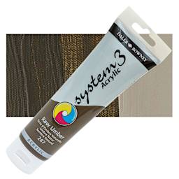 Daler-Rowney System3 Acrylic - Raw Umber, 150 ml tube and swatch