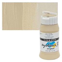 Daler-Rowney System3 Acrylic - Buff Titanium, 500 ml bottle and swatch
