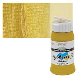 Daler-Rowney System3 Acrylic - Pale Gold Hue, 500 ml bottle and swatch