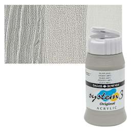 Daler-Rowney System3 Acrylic - Silver Hue, 500 ml bottle and swatch