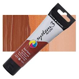 Daler-Rowney System3 Acrylic - Burnt Sienna, 59 ml tube and swatch