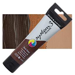 Daler-Rowney System3 Acrylic - Burnt Umber, 59 ml tube and swatch