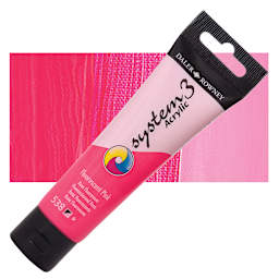 Daler-Rowney System3 Acrylic - Fluorescent Pink, 59 ml tube and swatch