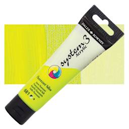Daler-Rowney System3 Acrylic - Fluorescent Yellow, 59 ml tube and swatch
