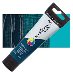 Daler-Rowney System3 Acrylic - Phthalo Turquoise, 59 ml tube and swatch