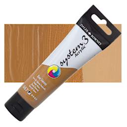 Daler-Rowney System3 Acrylic - Raw Sienna, 59 ml tube and swatch
