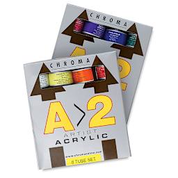 Chroma A2 Student Acrylics - Assorted colors, Set of 8, 120 ml, Tubes (In packaging)