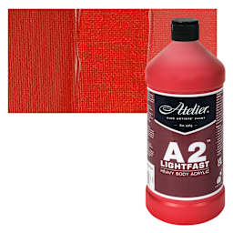 Chroma A2 Student Acrylics - Cadmium Red Medium Hue, 1 L, Bottle with swatch