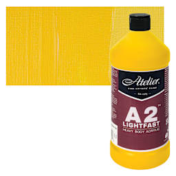 Chroma A2 Student Acrylics - Cadmium Yellow Medium Hue, 1 L, Bottle with swatch