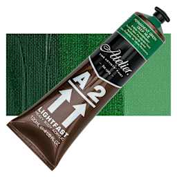 Chroma A2 Student Acrylic - Permanent Green Deep Hue, 120 ml tube and swatch