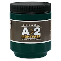 Chroma A2 Student Acrylics - Pthalo Green Hue, 250 ml jar, front