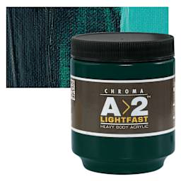 Chroma A2 Student Acrylic - Pthalo Green Hue, 250 ml jar and swatch