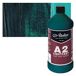 Chroma A2 Student Acrylics - Pthalo Green Hue, 1 L, Bottle with swatch