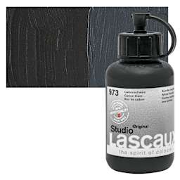 Lascaux Studio Acrylic - Carbon Black, 85 ml bottle and swatch