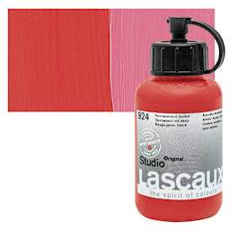 Lascaux Studio Acrylic - Permanent Red Deep, 85 ml bottle and swatch